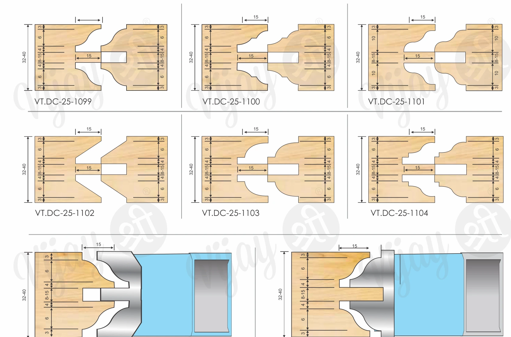 Cutter Head Set For Door technical dimension drawing