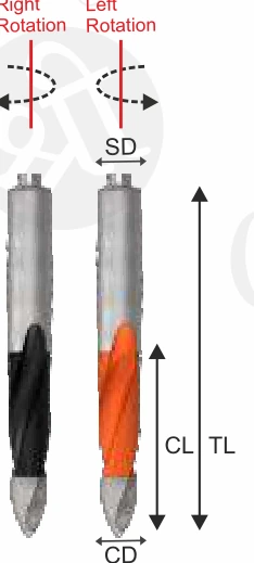 Through Hole Bits technical dimension drawing